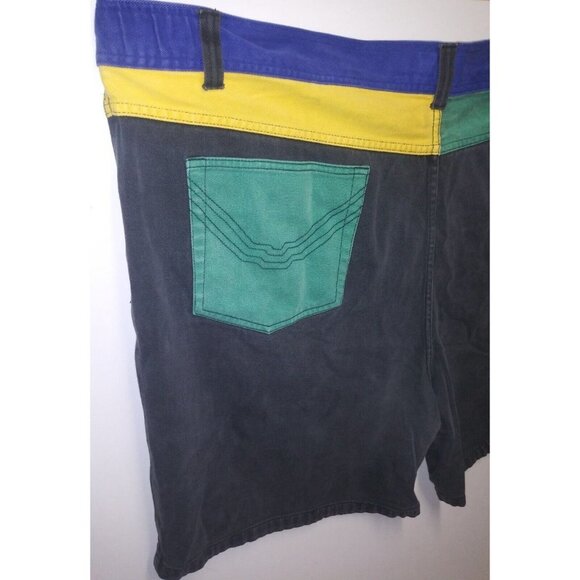 Mens VTG Zeppelin Denim Shorts Sz 54 COLORBLOCK rare MULTICOLOR BOHO FESTIVAL - Picture 4 of 11